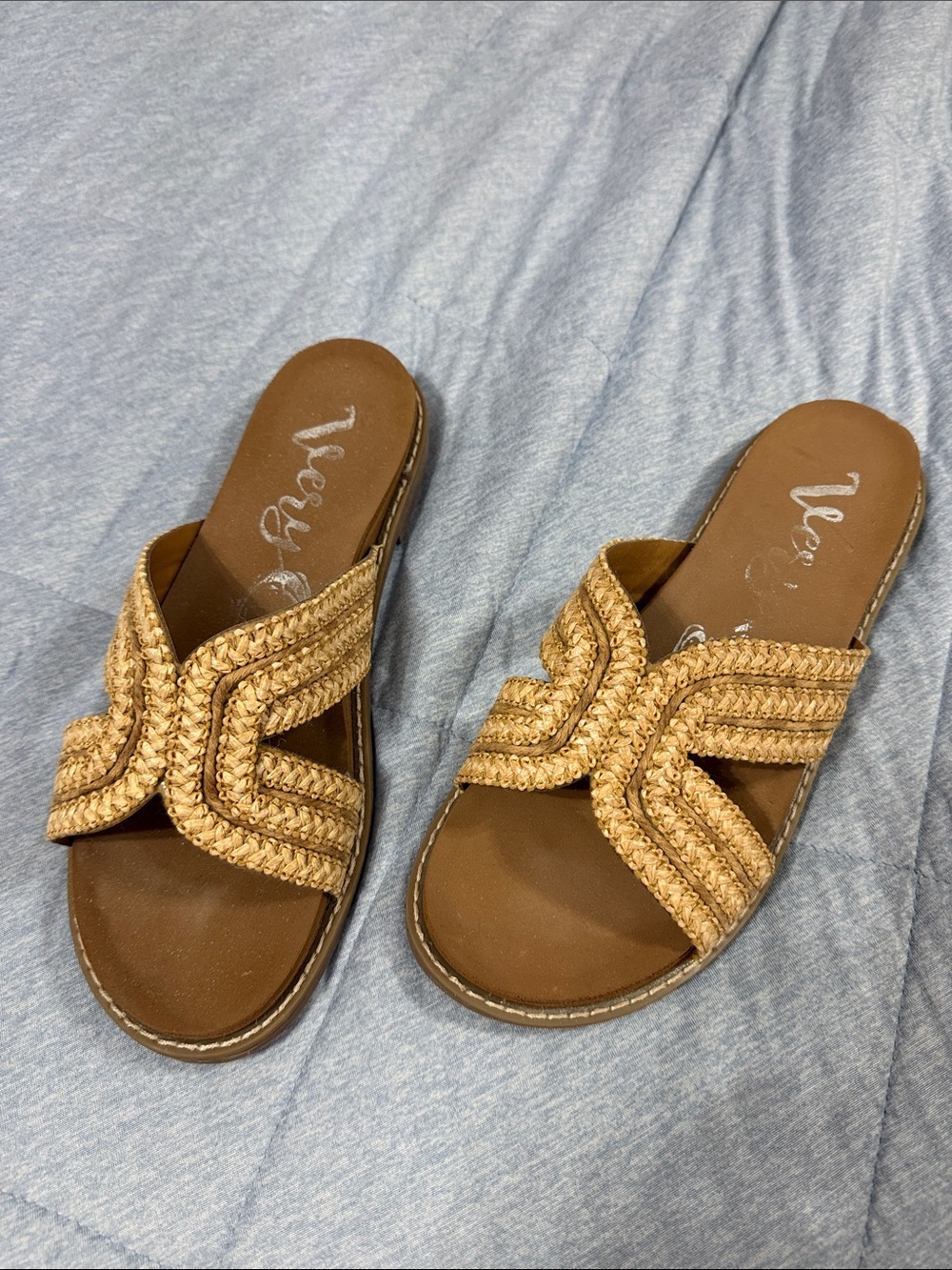 Very G Braided Tan Slide Sandals